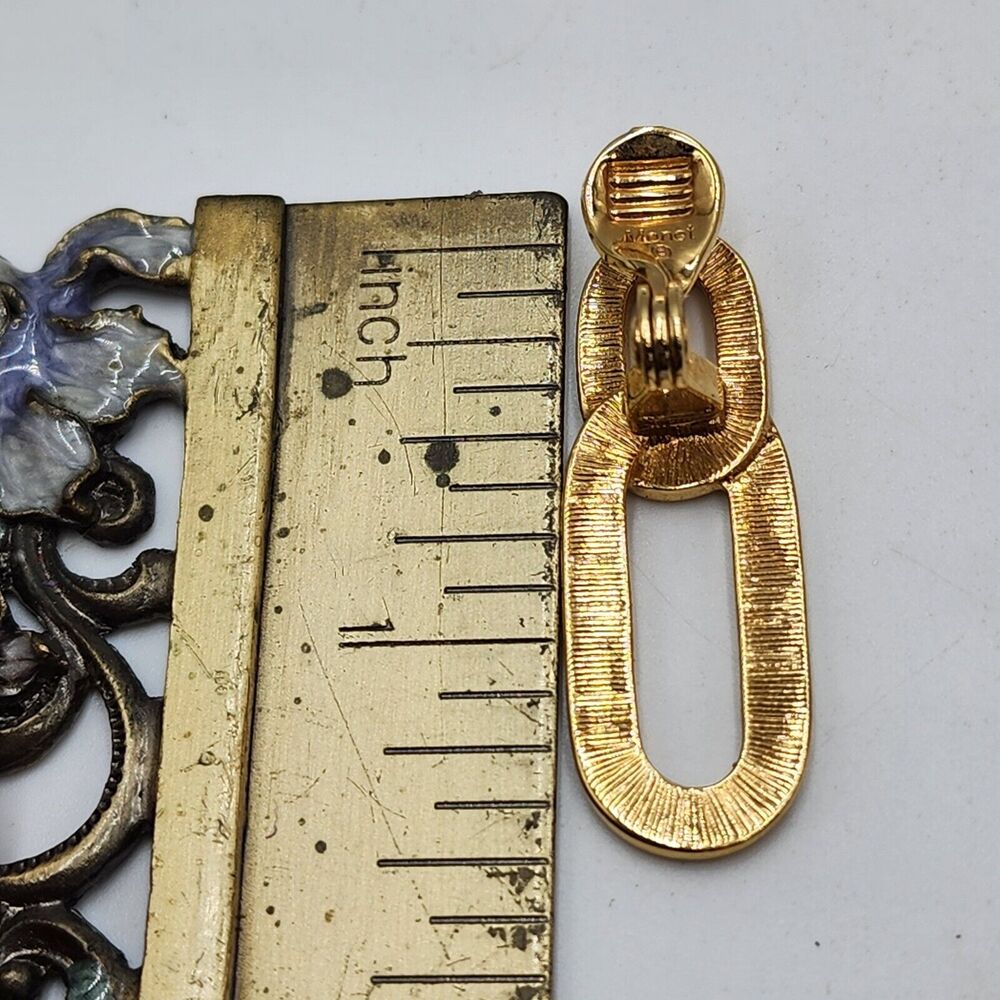 Vintage Monet Gold Tone Rare Chain Clip-On Dangle Earrings Long Chic Unique - Picture 5 of 5